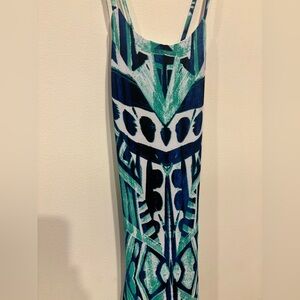 Abstract Blue and Green Maxi Dress